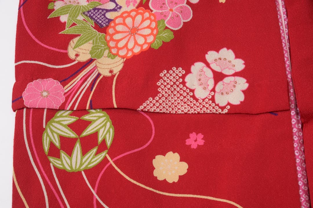7-七五三　舞子　7歳　女の子　着物　襦袢付き　赤色　花柄