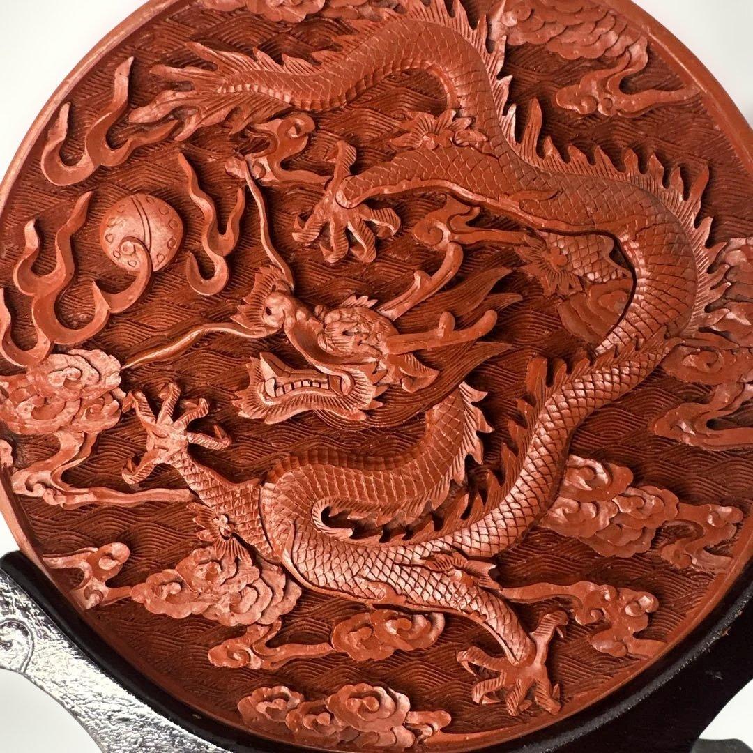 漆器 中国美術 古美術 漆芸 堆朱 皿 骨董 丸盆 飾り皿 中国 彫刻 置物