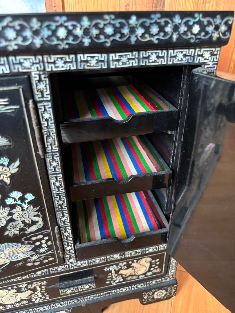 螺鈿細工 観音扉 棚 ビンテージ インテリア　中国 アンティーク 家具