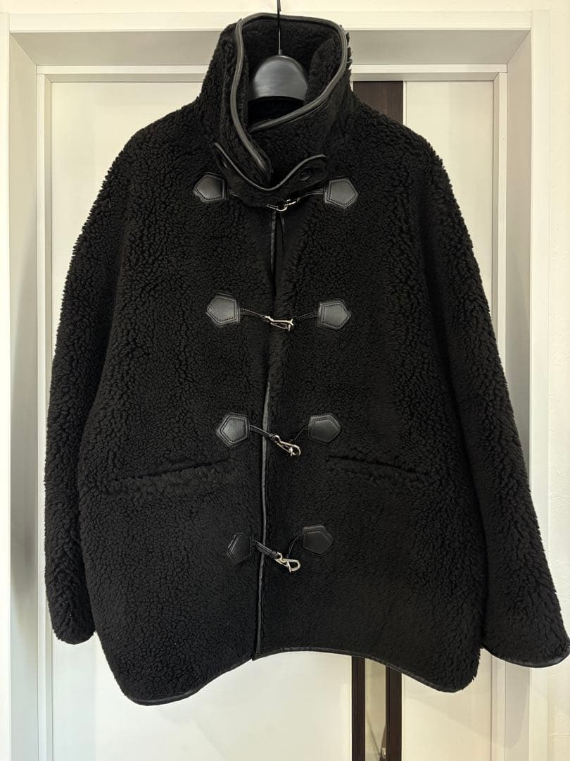 fano studios レザーパイピングスタンドカラーボアジャケット コート