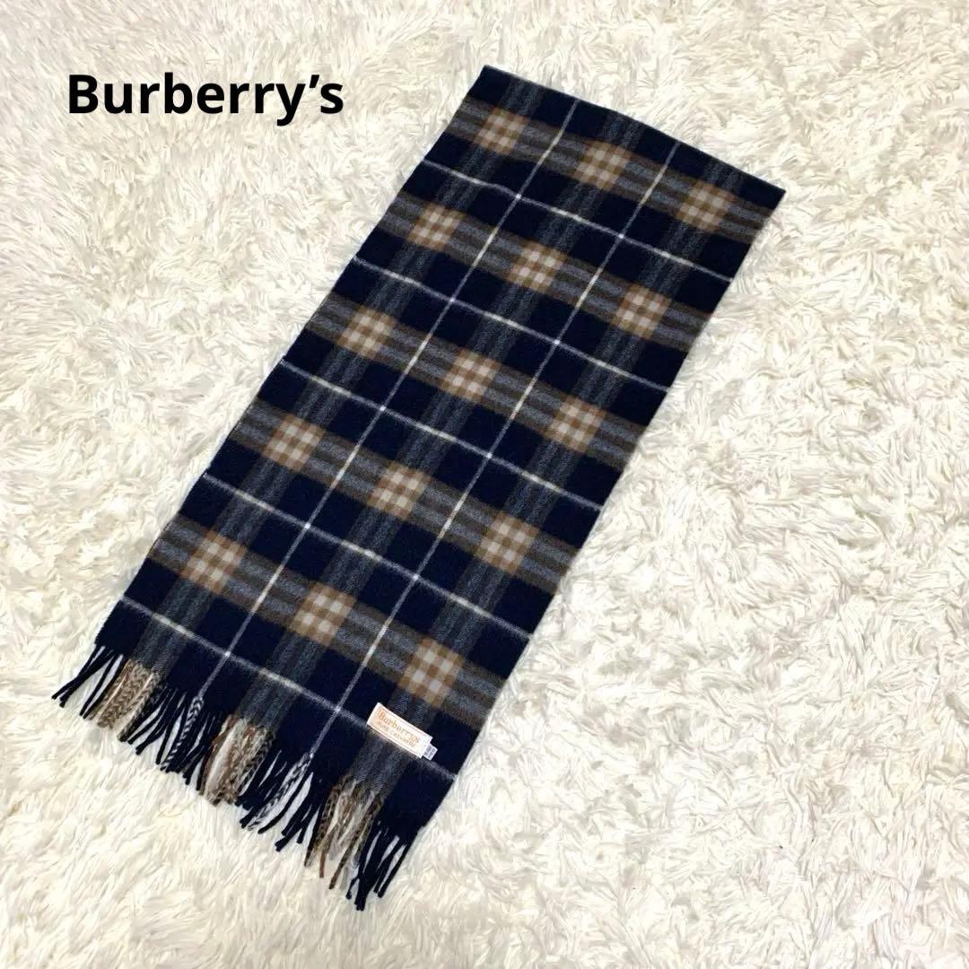 【未使用級】 Burberrys バーバリー ピュアカシミヤ マフラー ネイビー