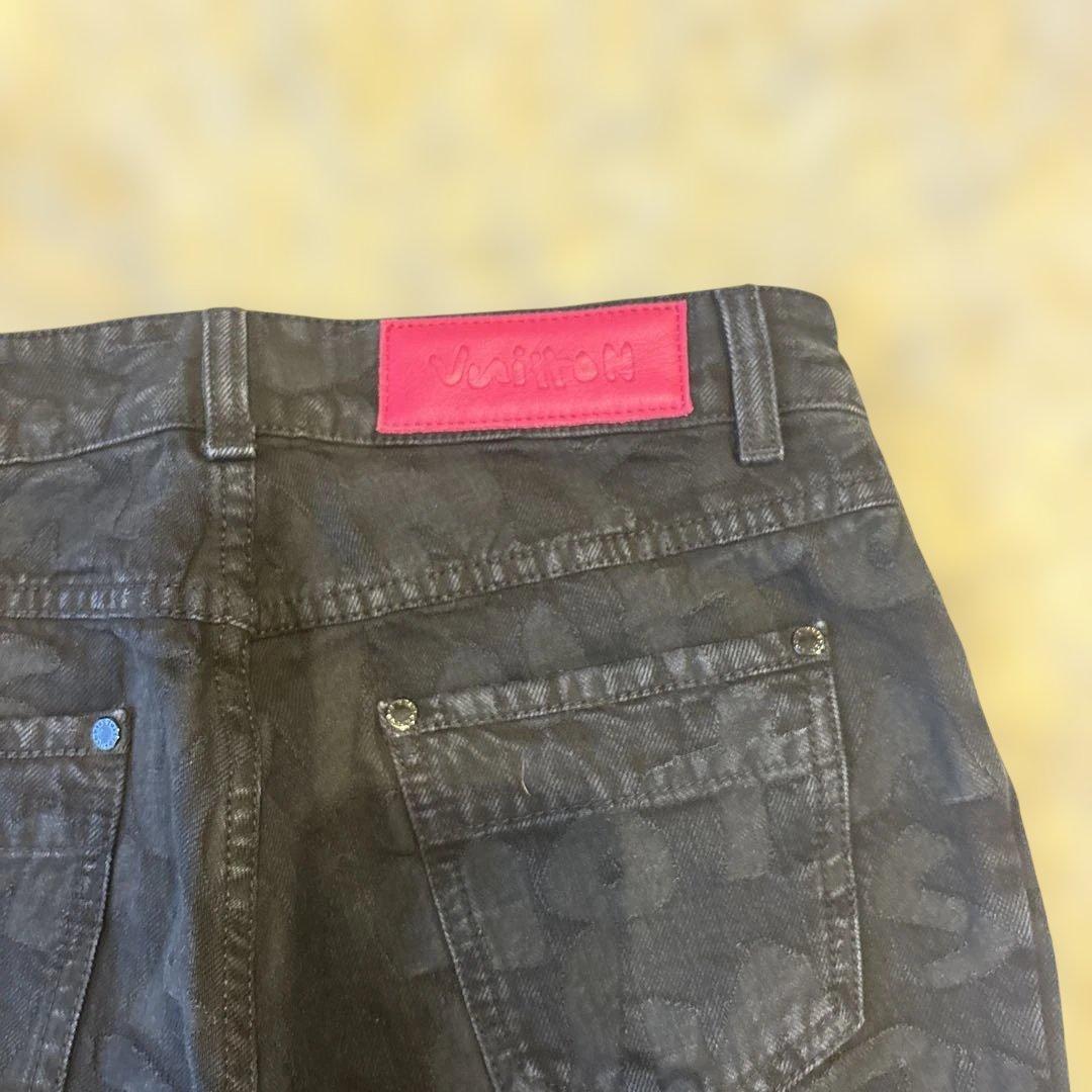 ルイヴィトン モノグラムグラフティ総柄 ブラックデニム ３４インチ