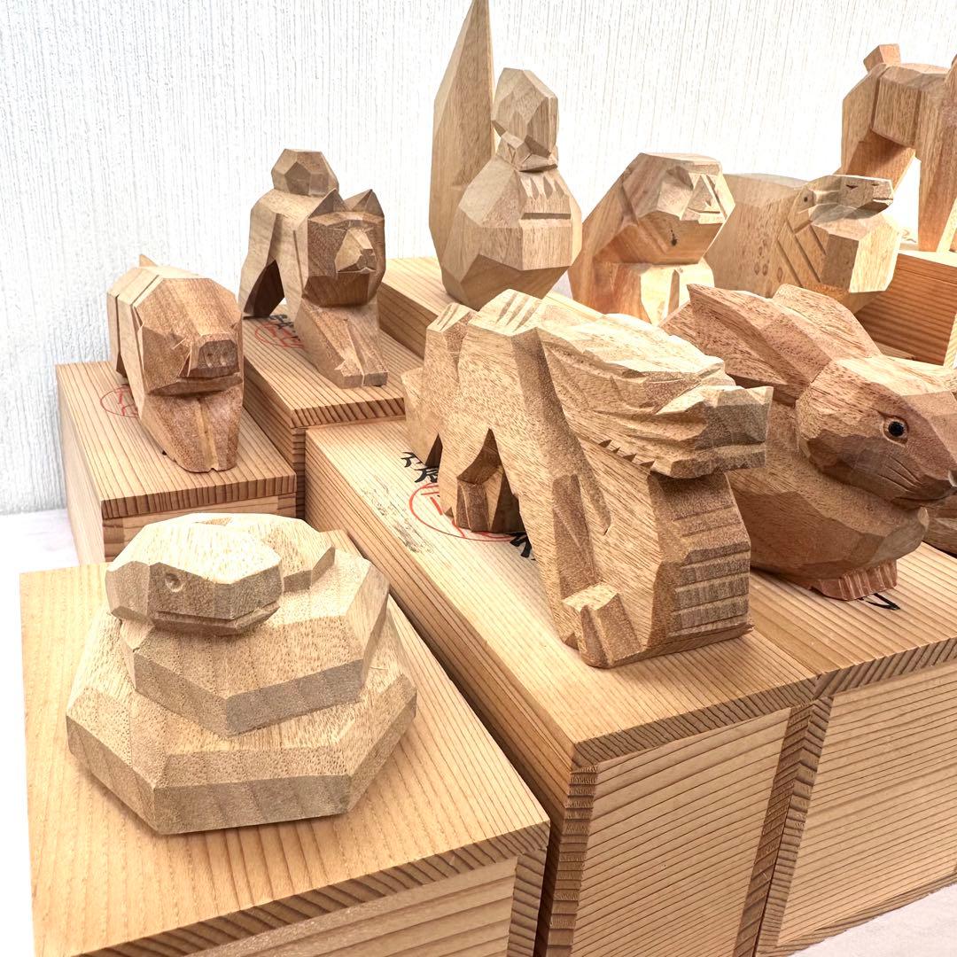 レア！伊勢神宮 木彫り 十二支 干支置物セット 12体 木箱付き