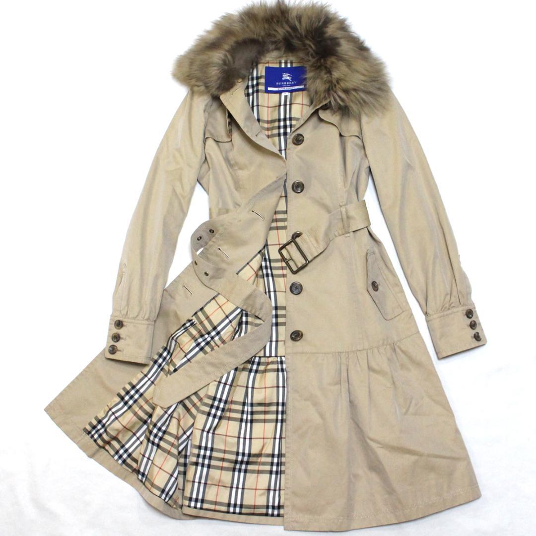 超美品 バーバリー トレンチコート 38 ファー付き ノバチェック裏地