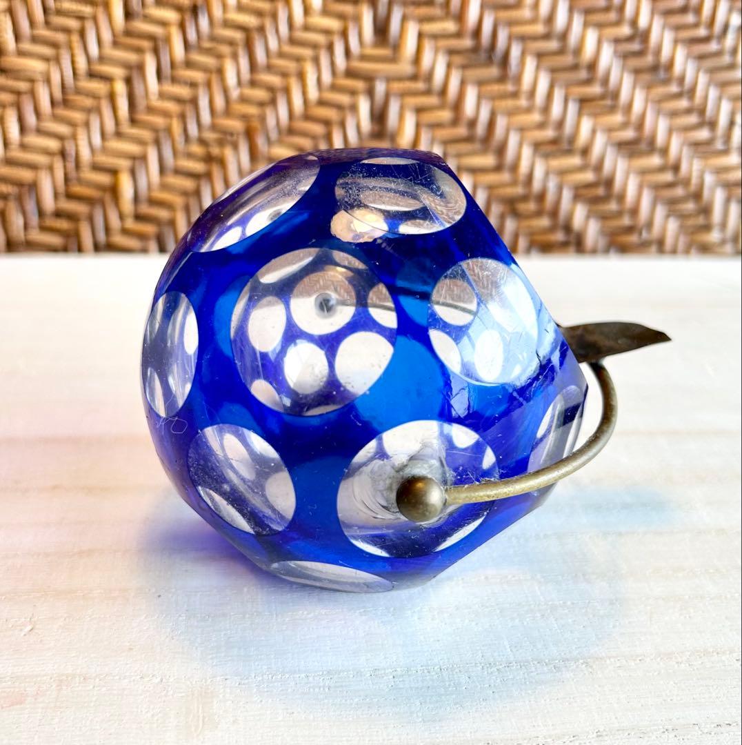 切子ガラス　藍色の灰皿　アンティーク