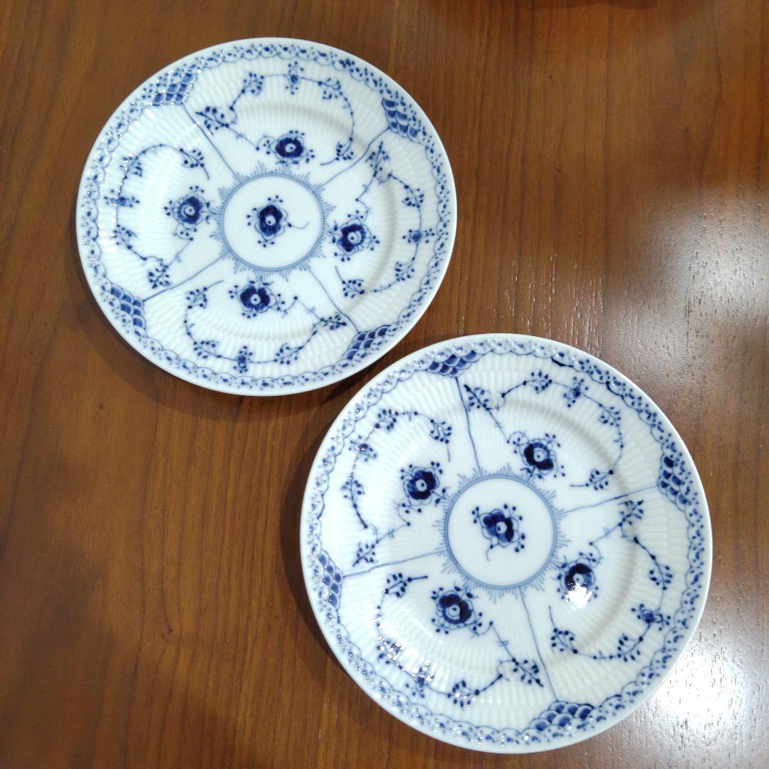 【未使用】ロイヤルコペンハーゲン ブルーフルーテッドハーフレース皿17㎝2枚