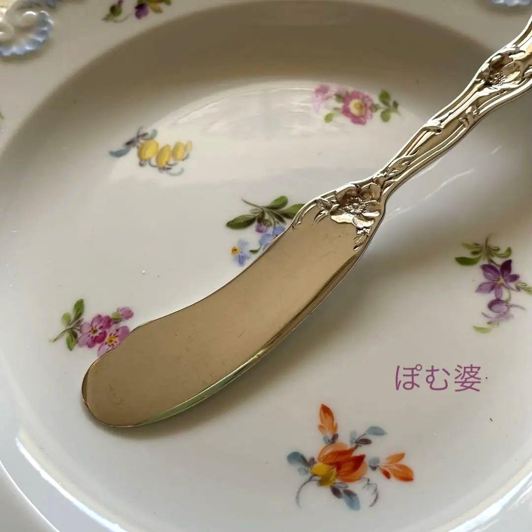 【リード＆バートン】純銀 バターナイフ 4本／アールヌーヴォー「深彫／野ばら」