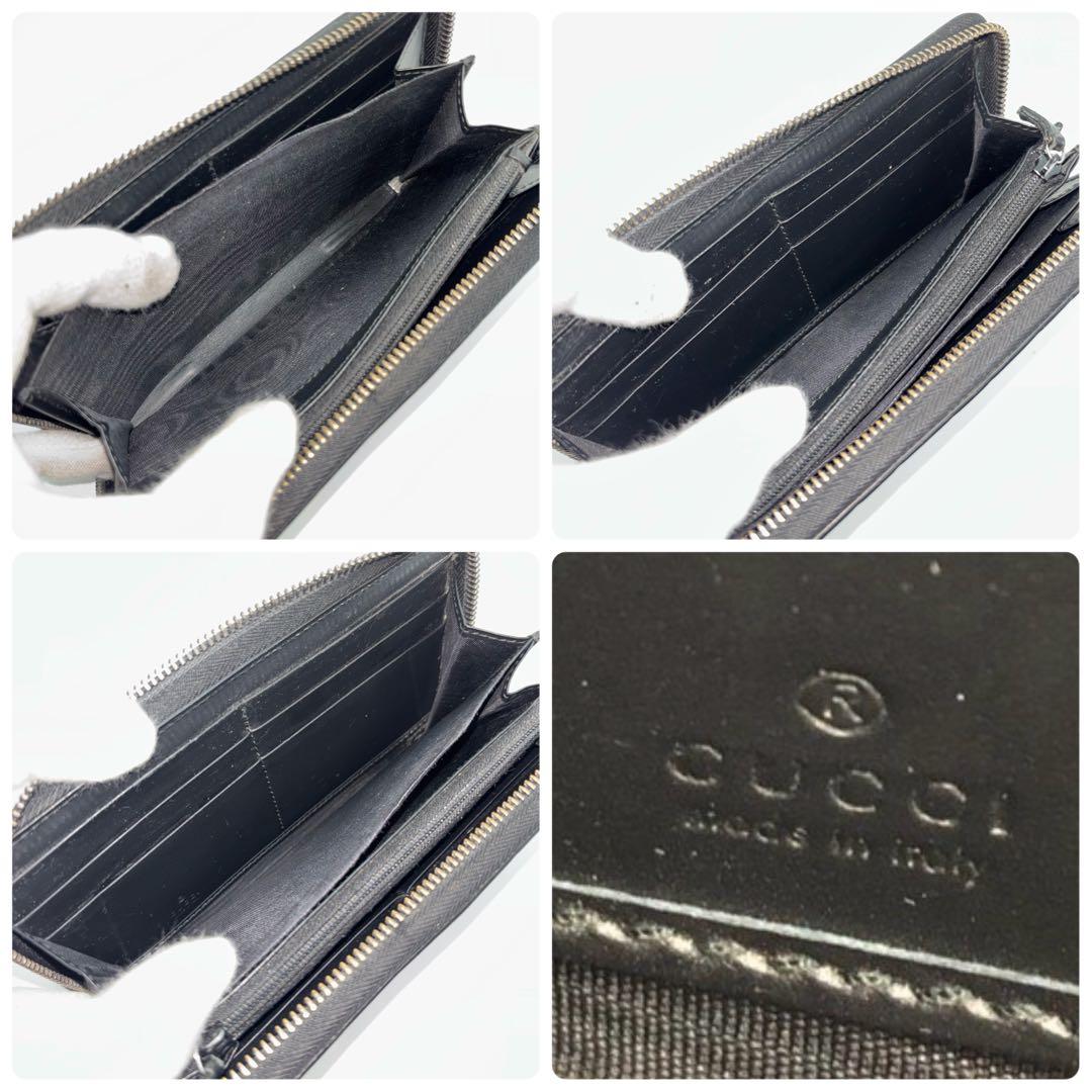 美品　グッチ　長財布　シマレザー　GG柄　ラウンドファスナー　ブラック　黒　箱付