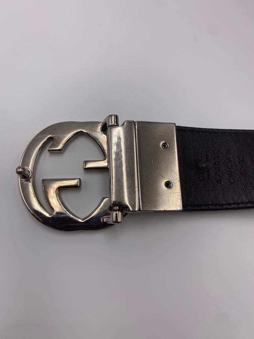 GUCCI グッチ シマ GG柄 リバーシブル ベルト バックルブラック レザー