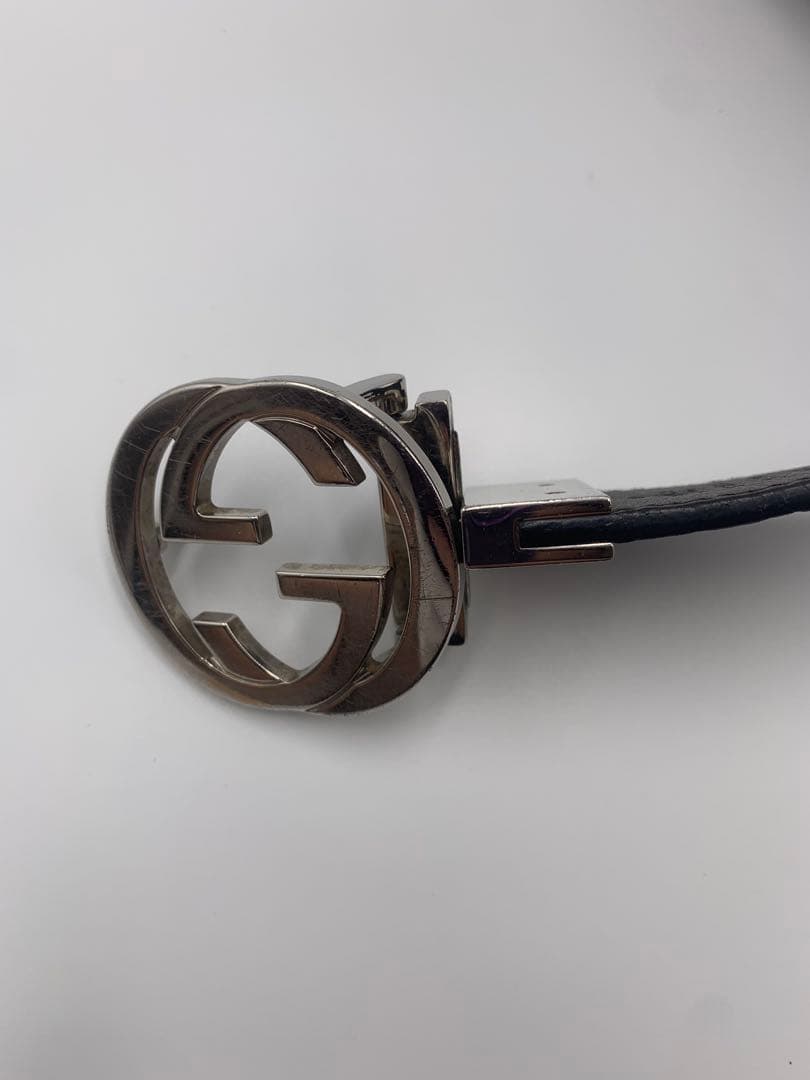 GUCCI グッチ シマ GG柄 リバーシブル ベルト バックルブラック レザー