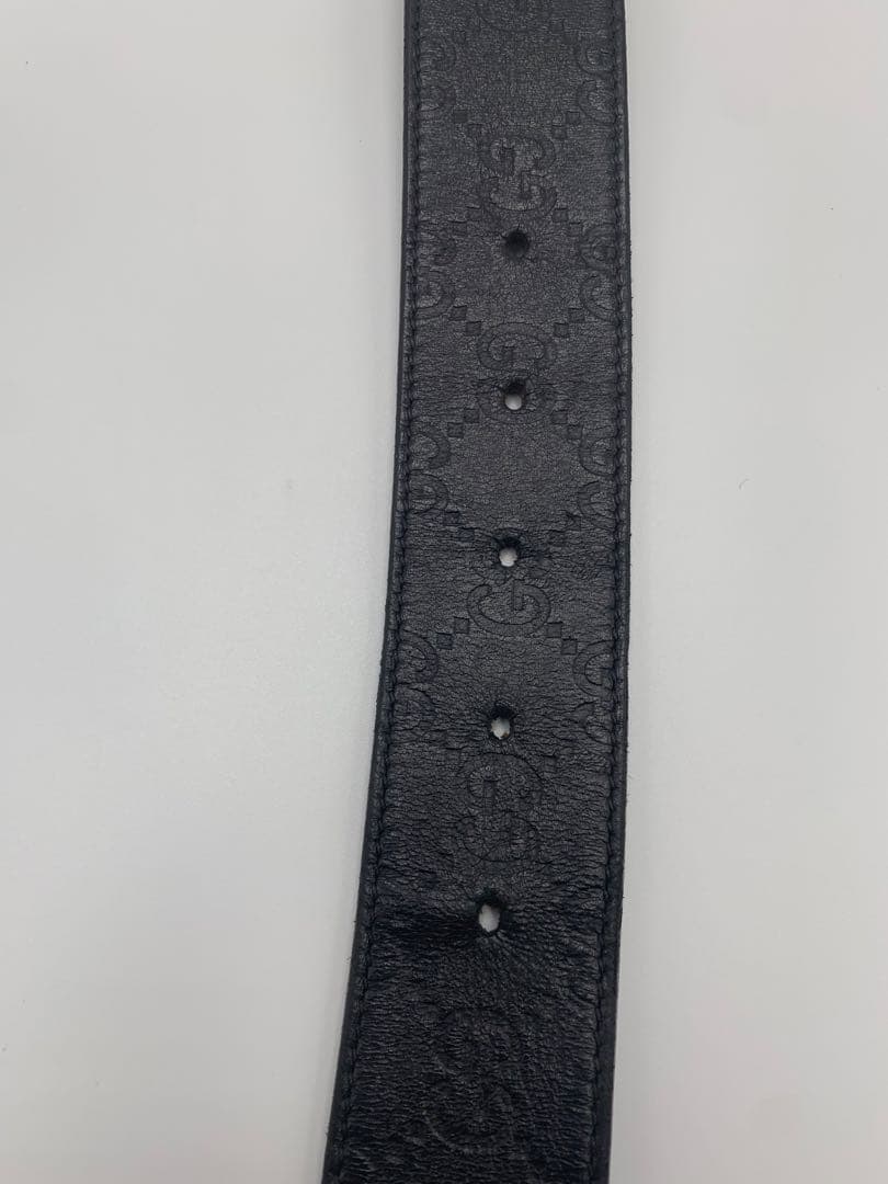 GUCCI グッチ シマ GG柄 リバーシブル ベルト バックルブラック レザー