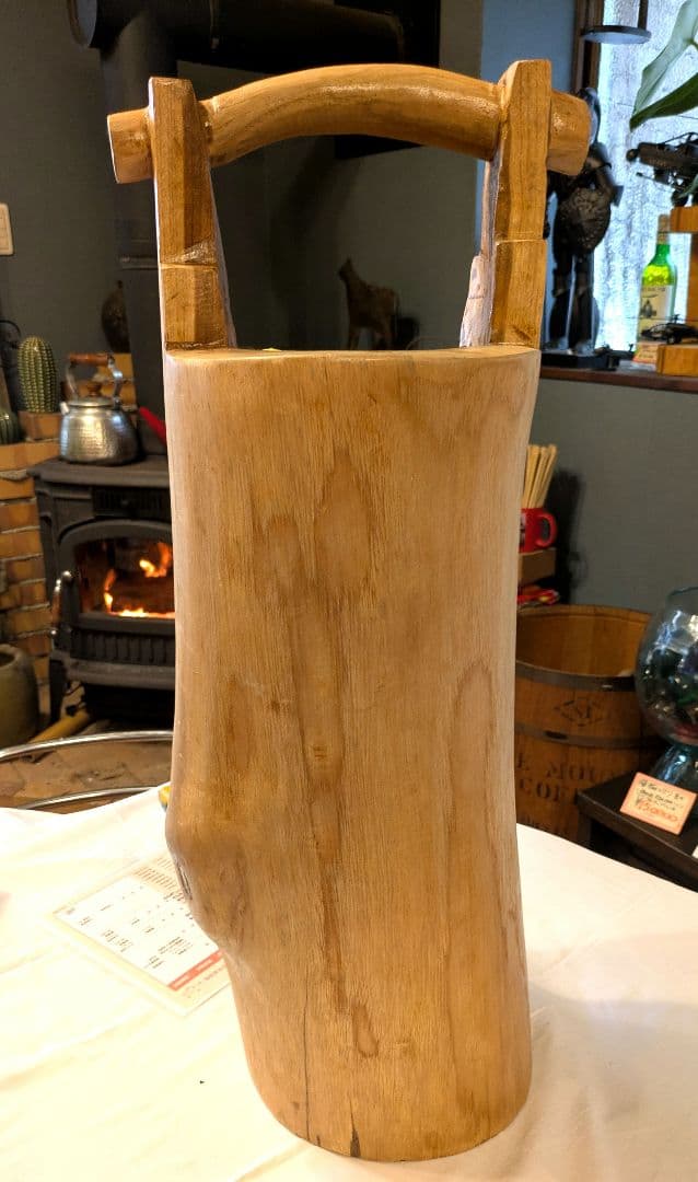 木製花瓶　桶　傘立て自然な形状 持ち手付き　インテリア　古道具