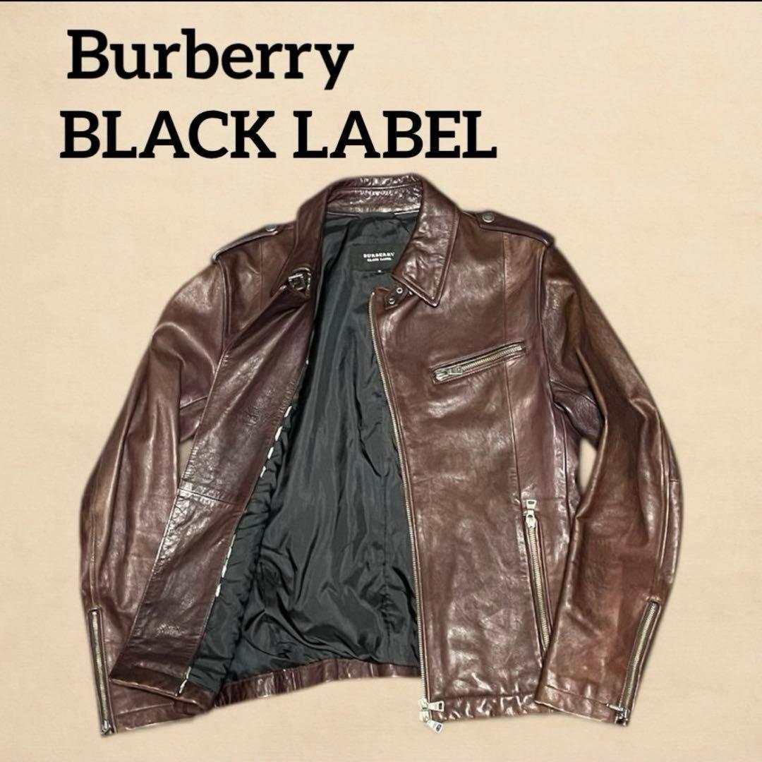 BURBERRY BLACK LABEL 羊革レザー ライダース M ブラウン