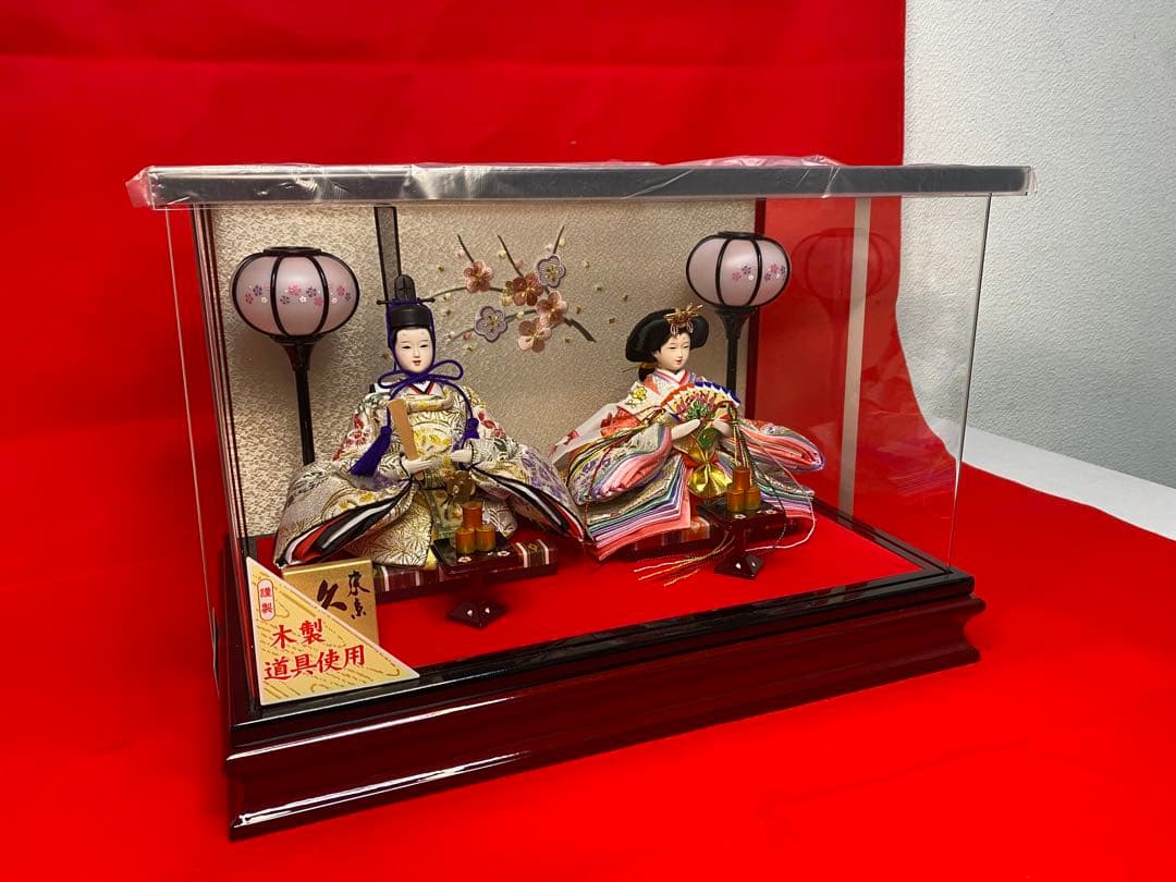 東京久月　雛人形アクリルケース入り親王飾り・間口約４１×奥行約２５×高さ約２８㎝