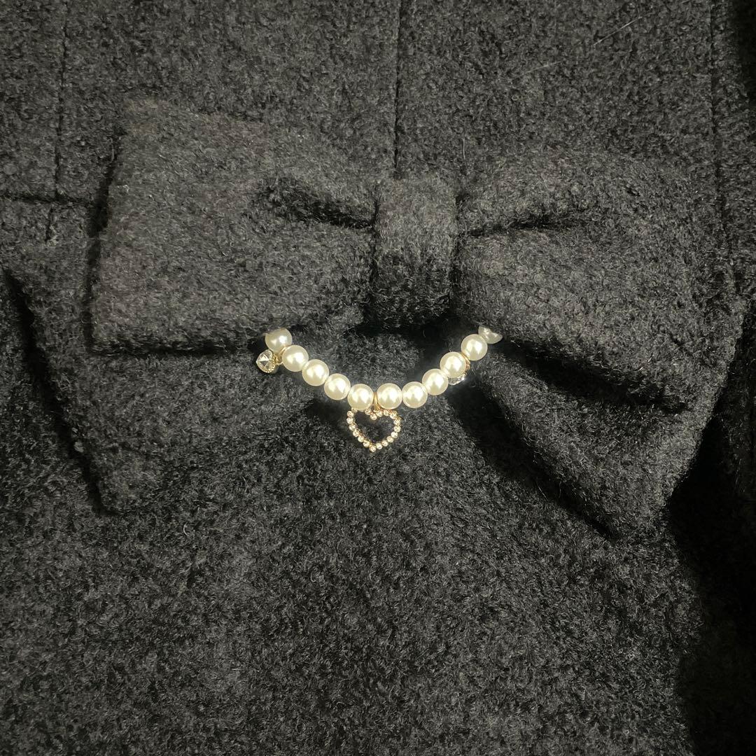 リズリサ ビジューリボンミニ丈Aラインコート ブラック