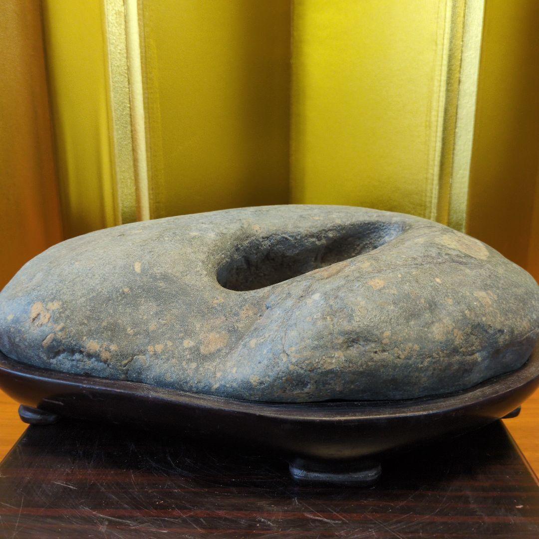 水石 溜まり 天然石 約4.6kg 原石 鑑賞石 自然石 専用台座付 希少 レア