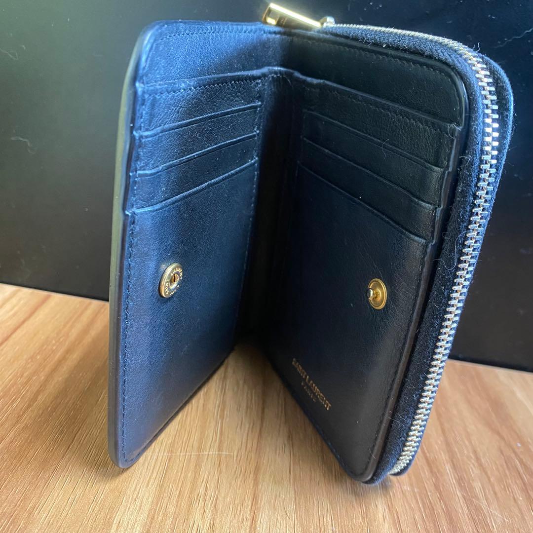 YSL ブラック　レザー 二つ折り財布