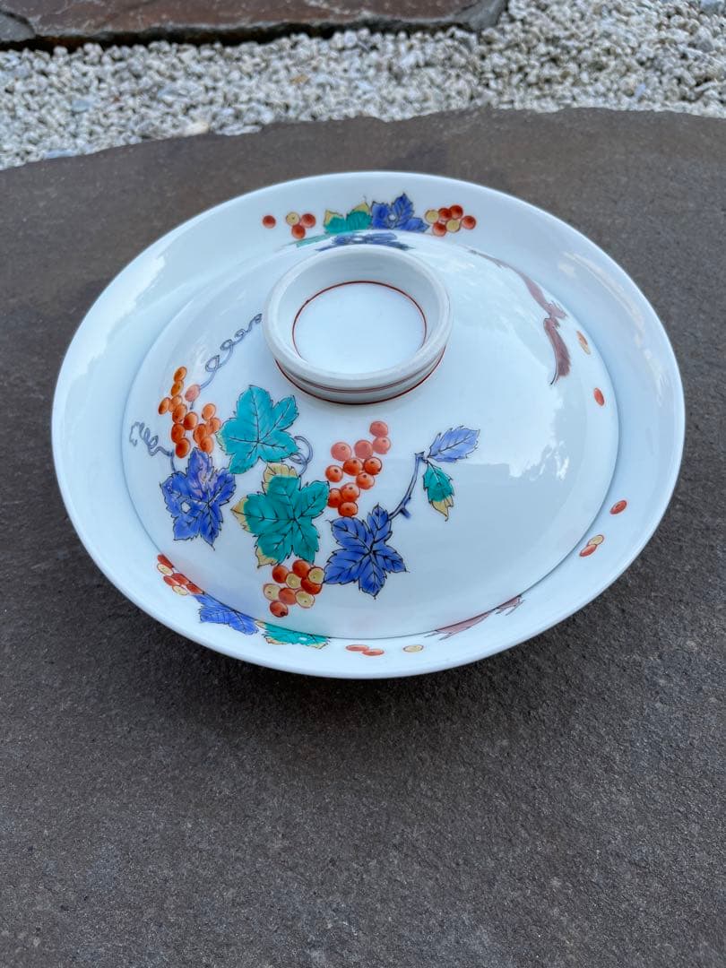 超希少　珍しい絵柄　有田焼　鷹峯作　深鉢　蓋付き　アンティーク