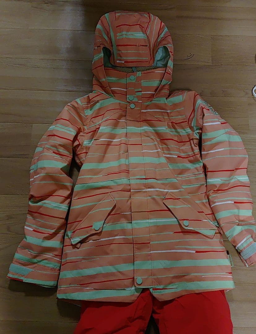 140Mサイズバートンジュニア赤オレンジスノーウェアスノボーウェア