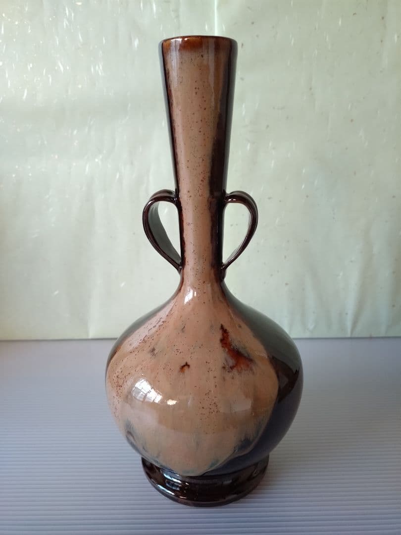 1 膳所焼　笹耳付　花入　陽炎園