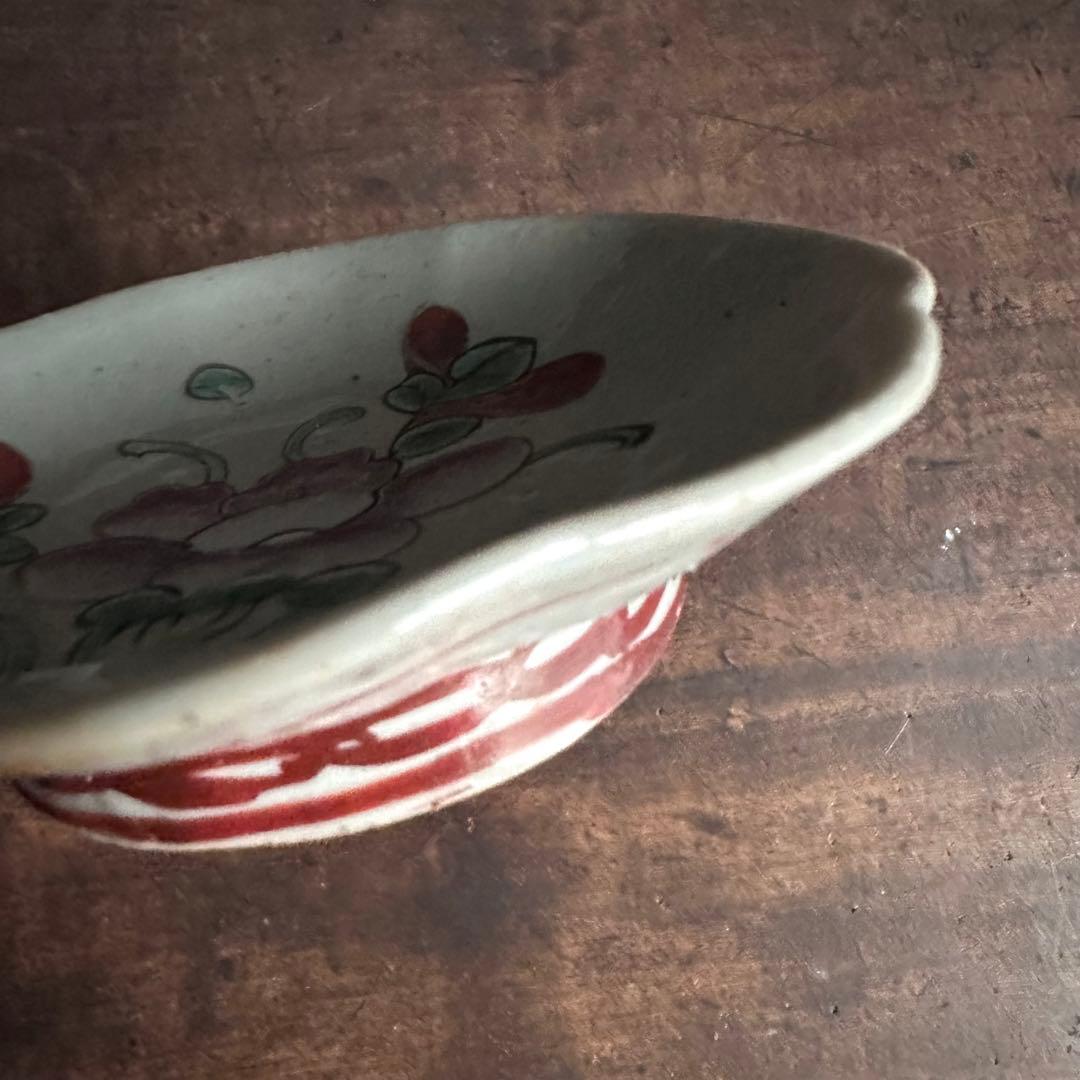 【希少】清朝期　粉彩　花の図　輪花皿　台皿　小皿　中国古玩　中国美術　骨董品　A