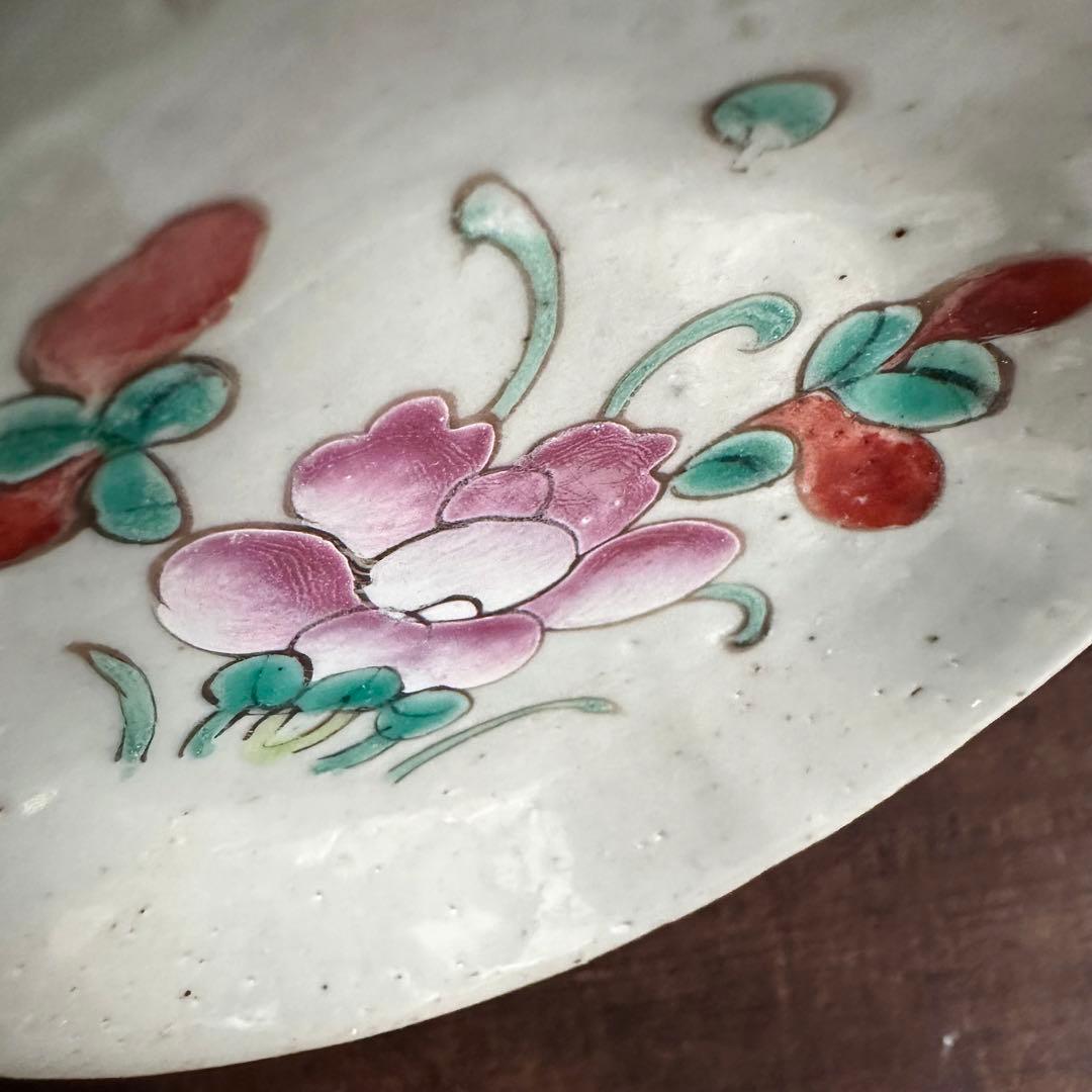 【希少】清朝期　粉彩　花の図　輪花皿　台皿　小皿　中国古玩　中国美術　骨董品　A