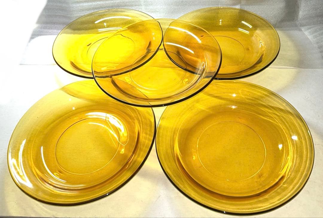 【昭和レトロ】琥珀色 アンバーガラス　平皿22cm×5枚セット