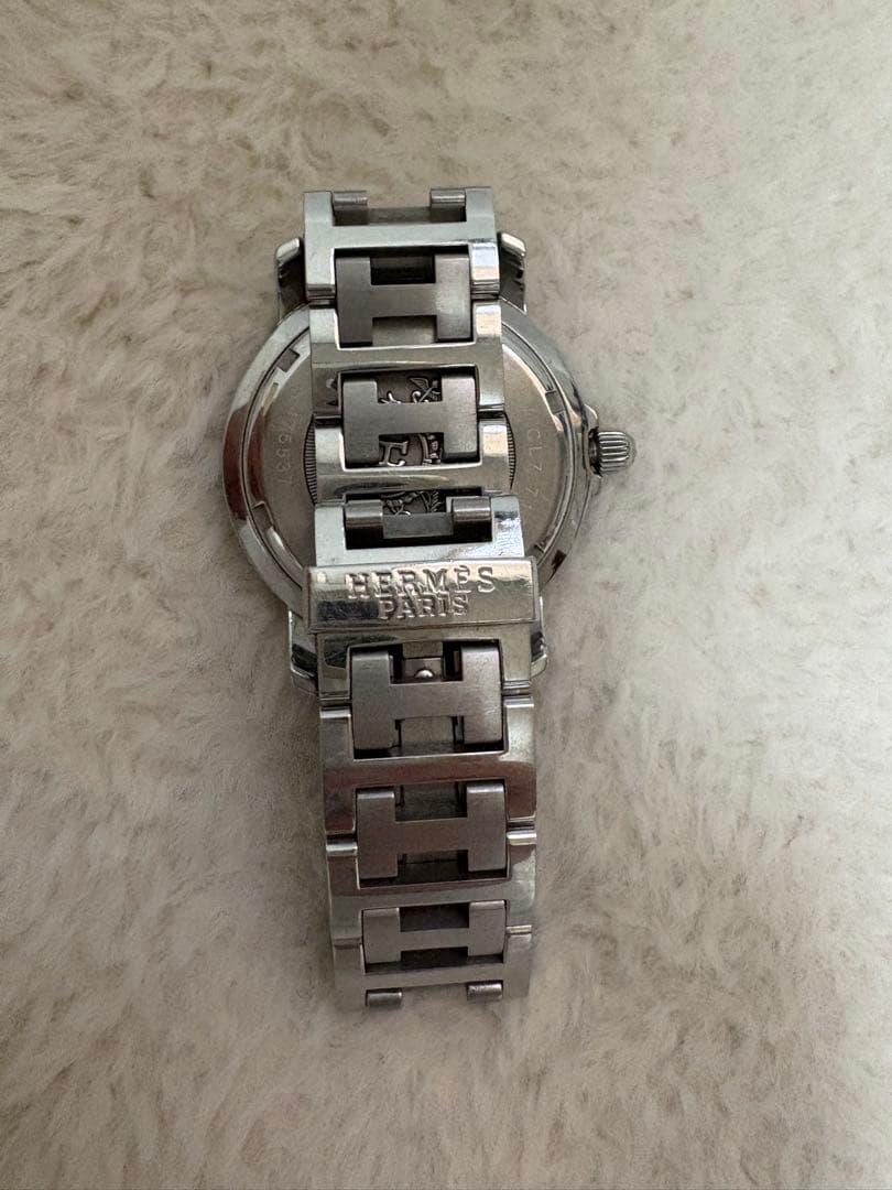 HERMES シルバー アナログ腕時計　 文字盤　ネイビー