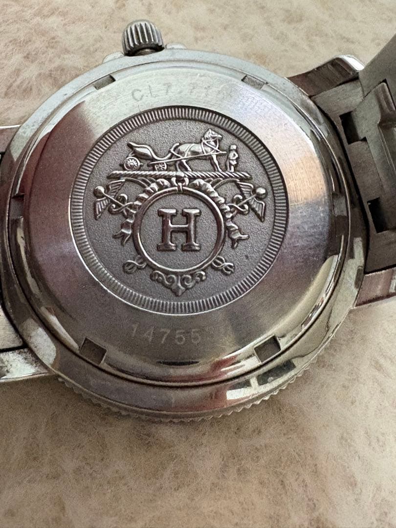 HERMES シルバー アナログ腕時計　 文字盤　ネイビー