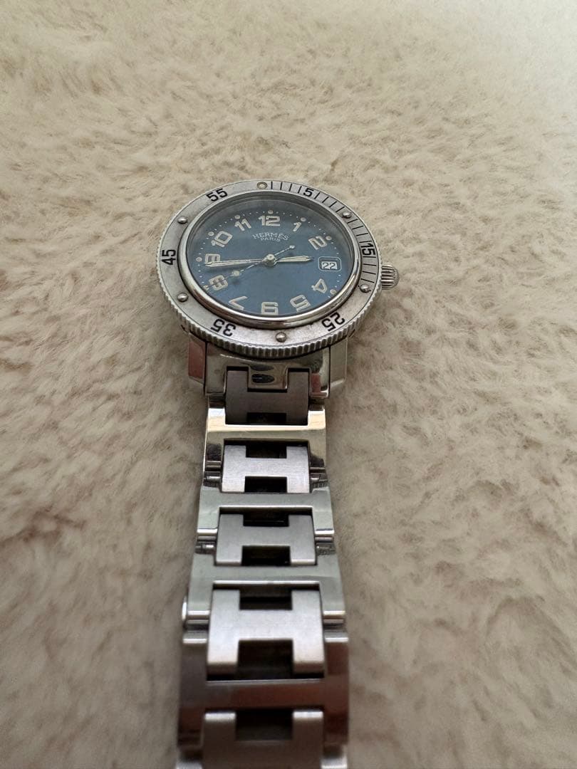 HERMES シルバー アナログ腕時計　 文字盤　ネイビー