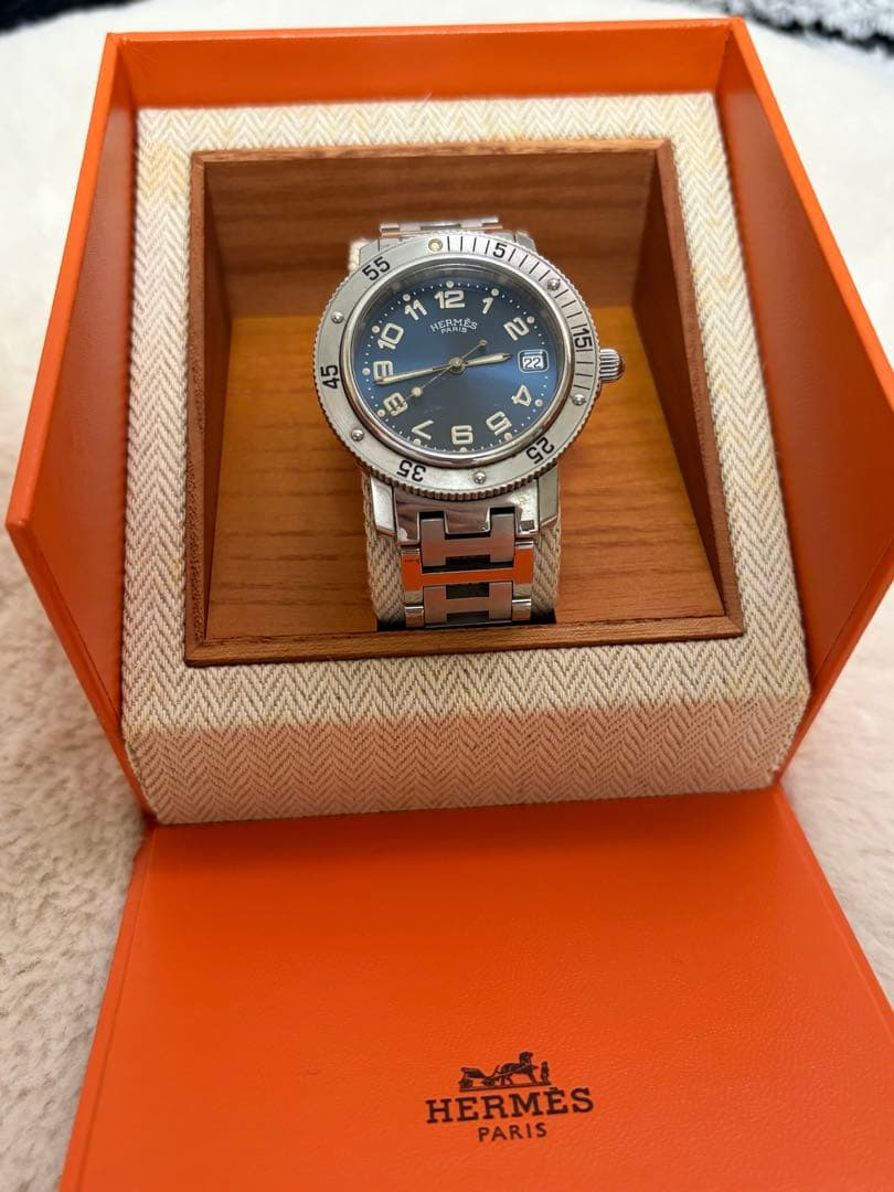 HERMES シルバー アナログ腕時計　 文字盤　ネイビー