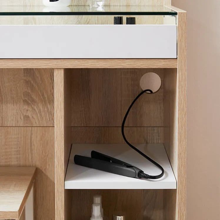 ドレッサー鏡台鏡メイク台チェア付きコンパクト省スペース棚木目調ガラス天板引き出し