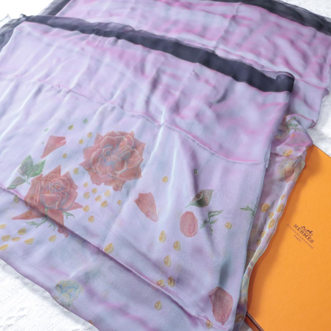 Hermes　エルメス　シルク　モスリン　140　スカーフ　バラ薔薇