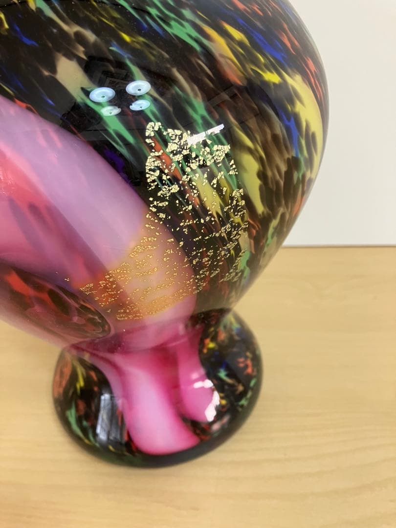 【新品】多色ガラス花瓶　金箔入り　津軽びいどろ　高さ30cm