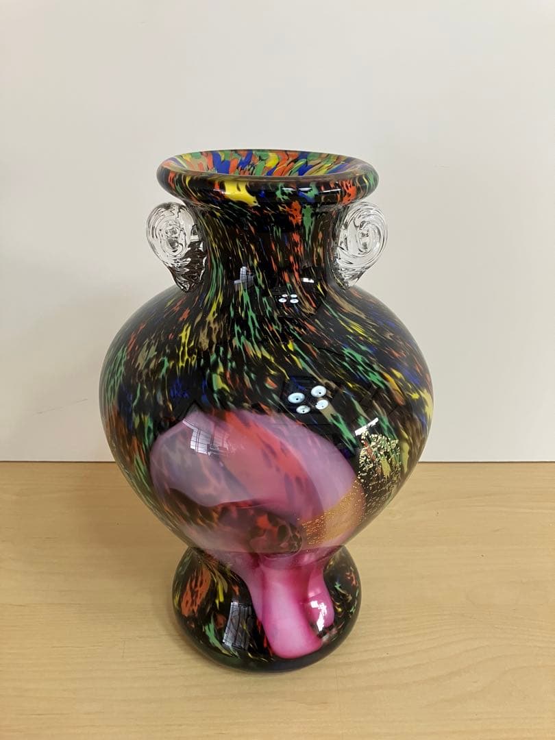 【新品】多色ガラス花瓶　金箔入り　津軽びいどろ　高さ30cm