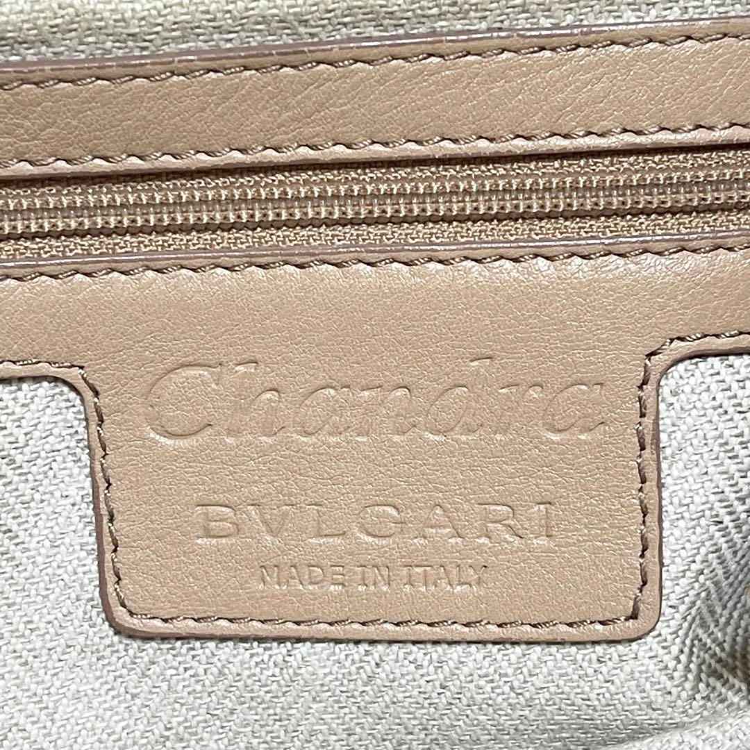 【希少】BVLGARI トートバッグ　レザー　ヘリンボーン　チャンドラ　ロゴ金具
