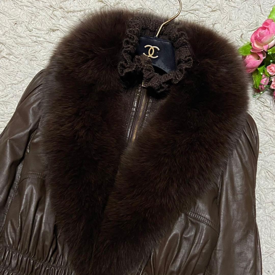 伊太利屋 レザージャケット フォックス ファー着脱可 ダークブラウン サイズM