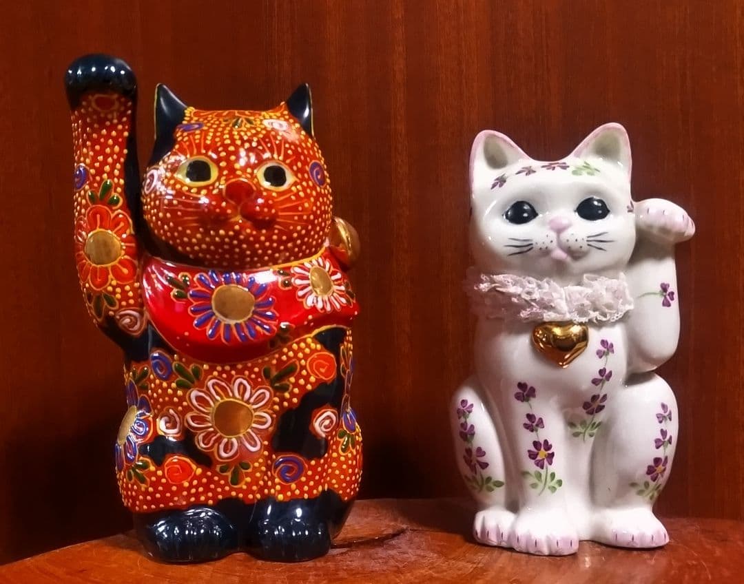 九谷焼 招き猫５号＆アイリッシュドレスデンハッピーキャット 箱付き