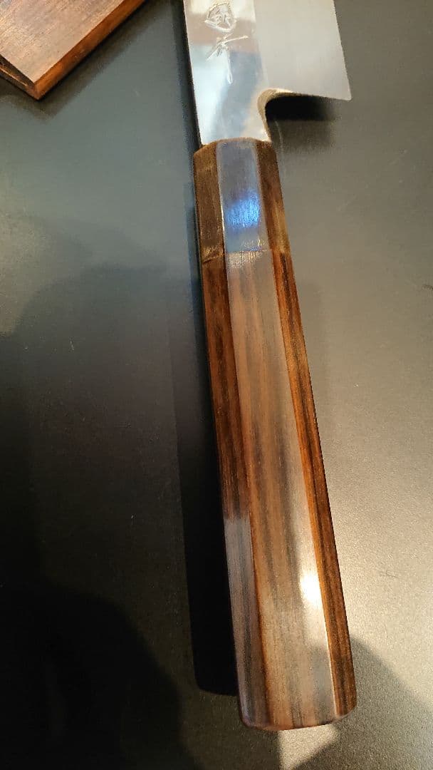 不動国行玄海正国 鎌型薄刃包丁 (本焼 )平鏡面 黒檀八角柄