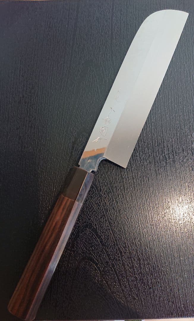 不動国行玄海正国 鎌型薄刃包丁 (本焼 )平鏡面 黒檀八角柄