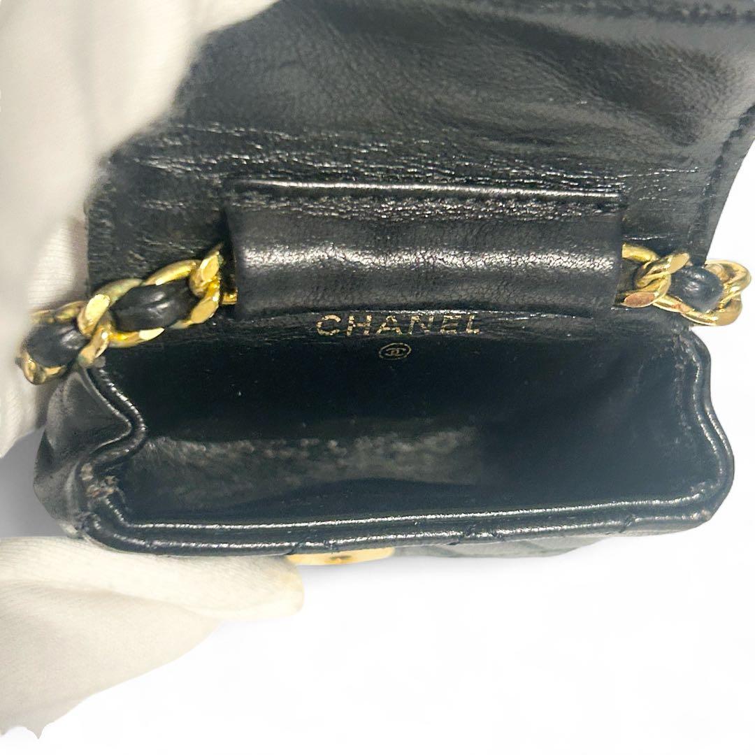 CHANEL ミニミニマトラッセ ココマーク バッグチャーム ラムスキン　黒