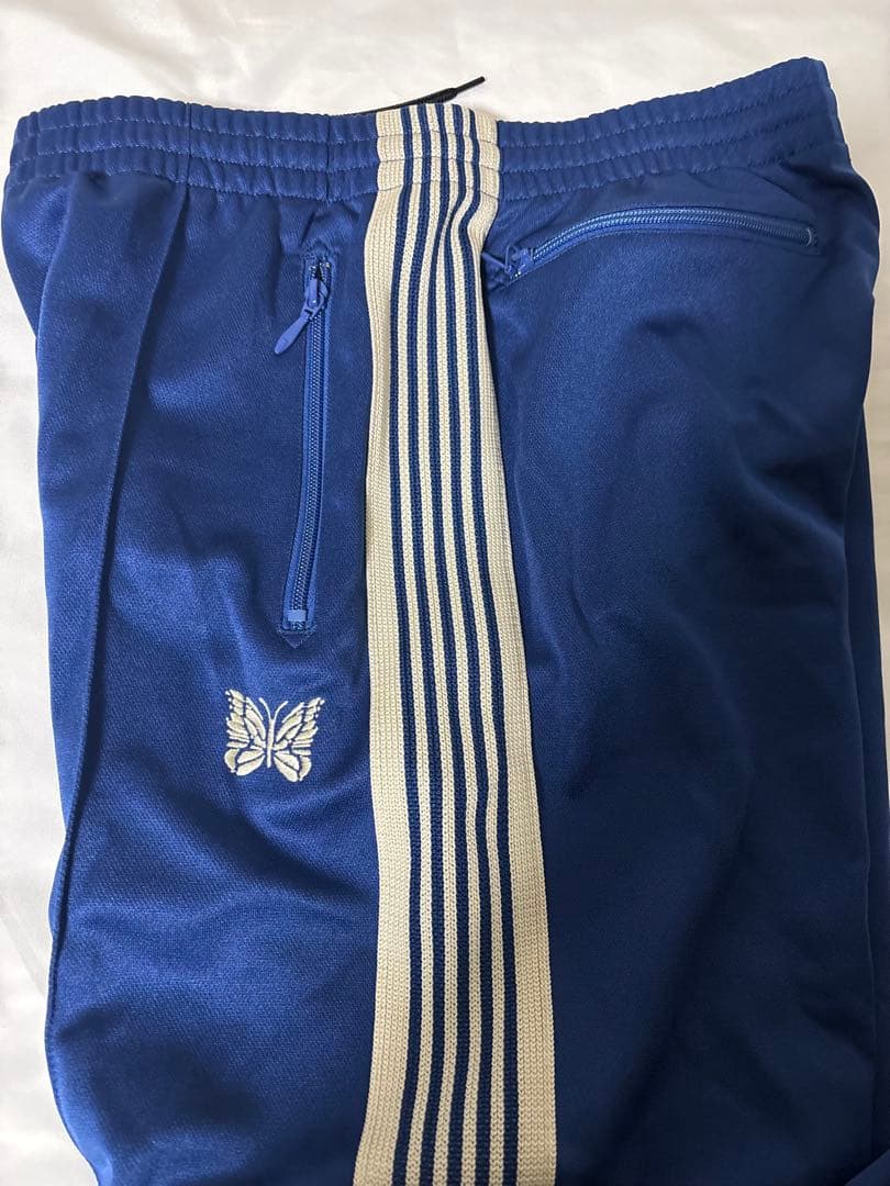 Needles ニードルス　トラックパンツ　刺繍ロゴ　サイドライン　ネイビー　S