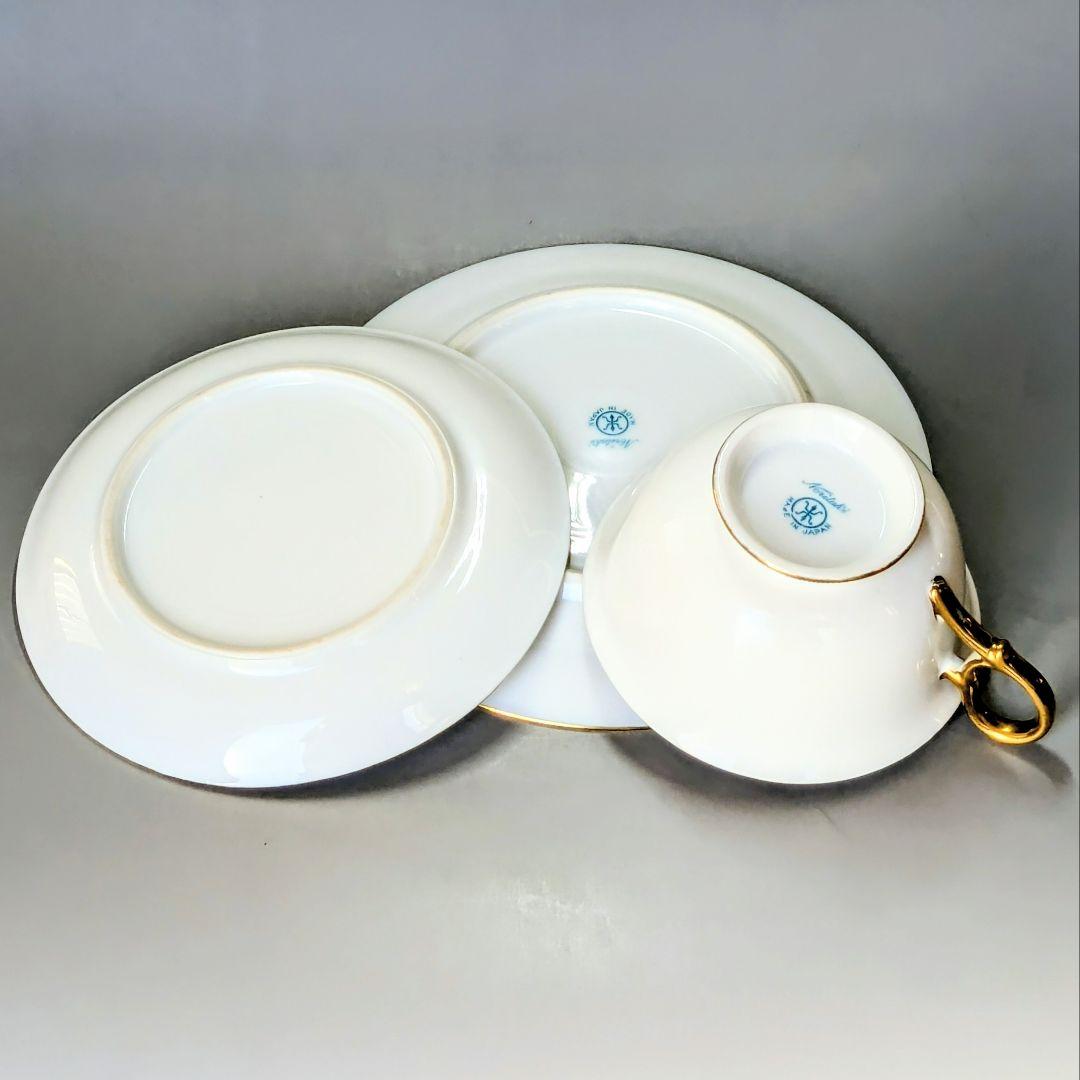 オールドノリタケ銘品　金盛上藍帯連鎖装飾紋　カップ＆ソーサー＆プレート　トリオ