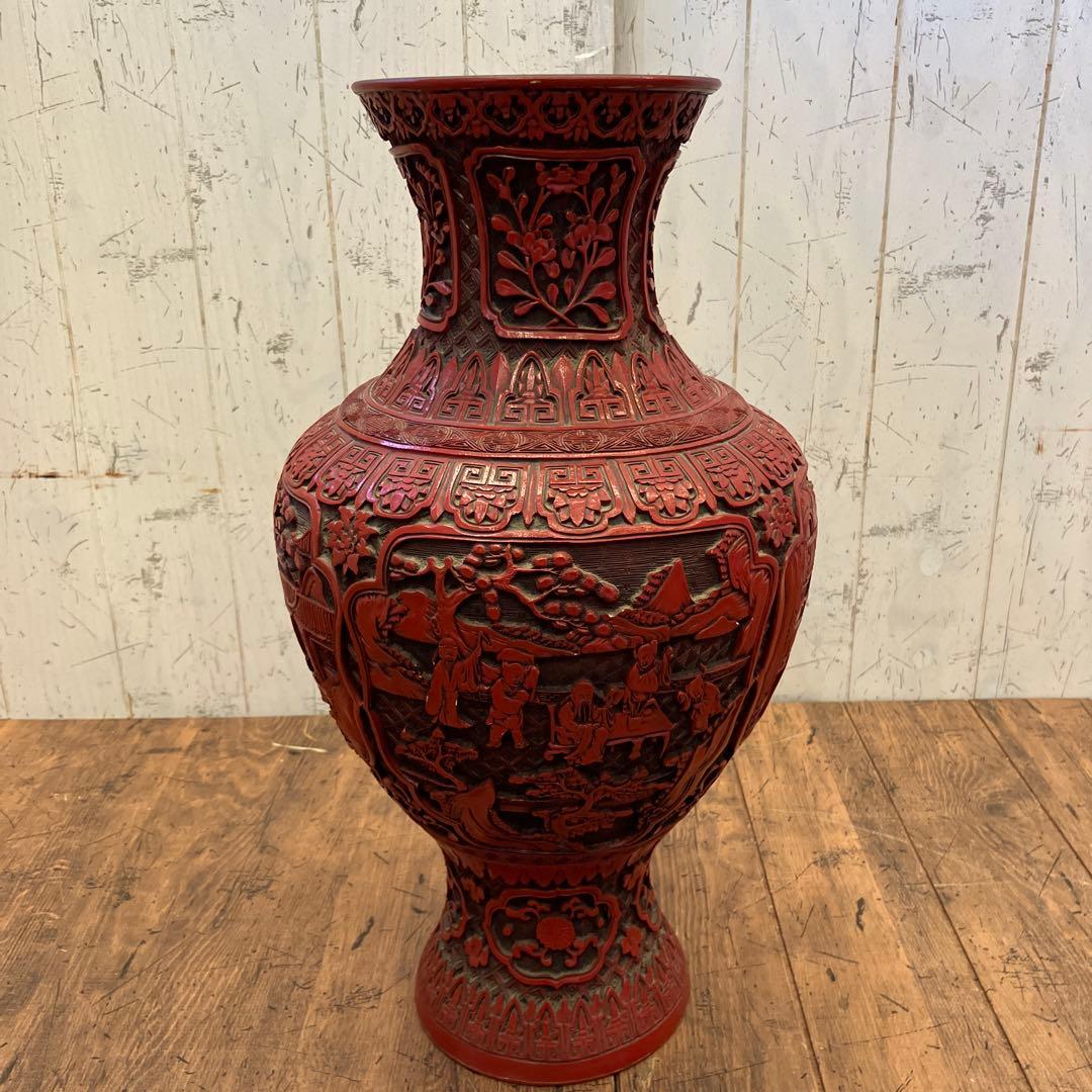 中国美術 彫漆 置物 飾り インテリア オブジェ 壺 花瓶 花入れ 花立て 花生