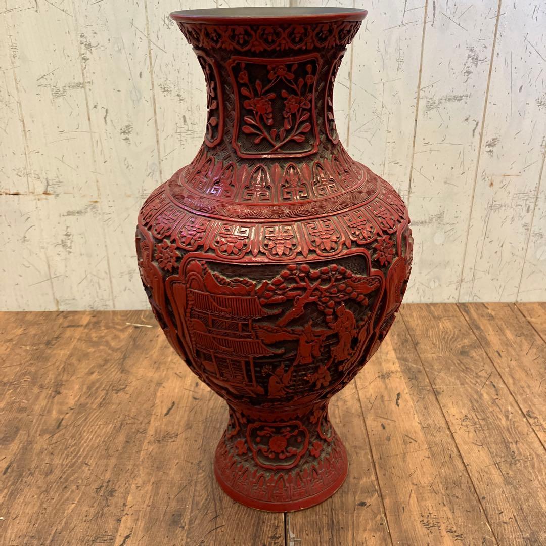 中国美術 彫漆 置物 飾り インテリア オブジェ 壺 花瓶 花入れ 花立て 花生