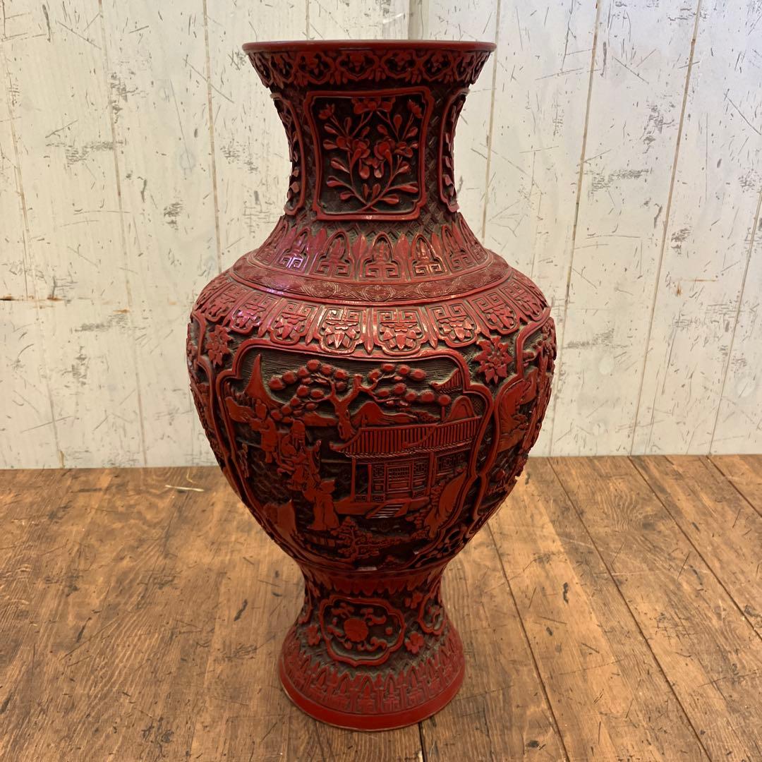 中国美術 彫漆 置物 飾り インテリア オブジェ 壺 花瓶 花入れ 花立て 花生