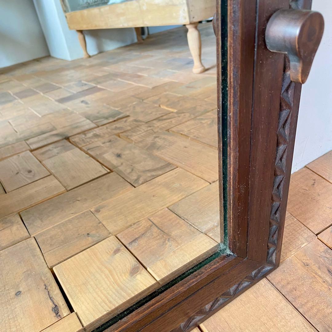 【専用】112. 木彫 透彫り 扉付き 四角型 鏡 ミラー 壁掛け