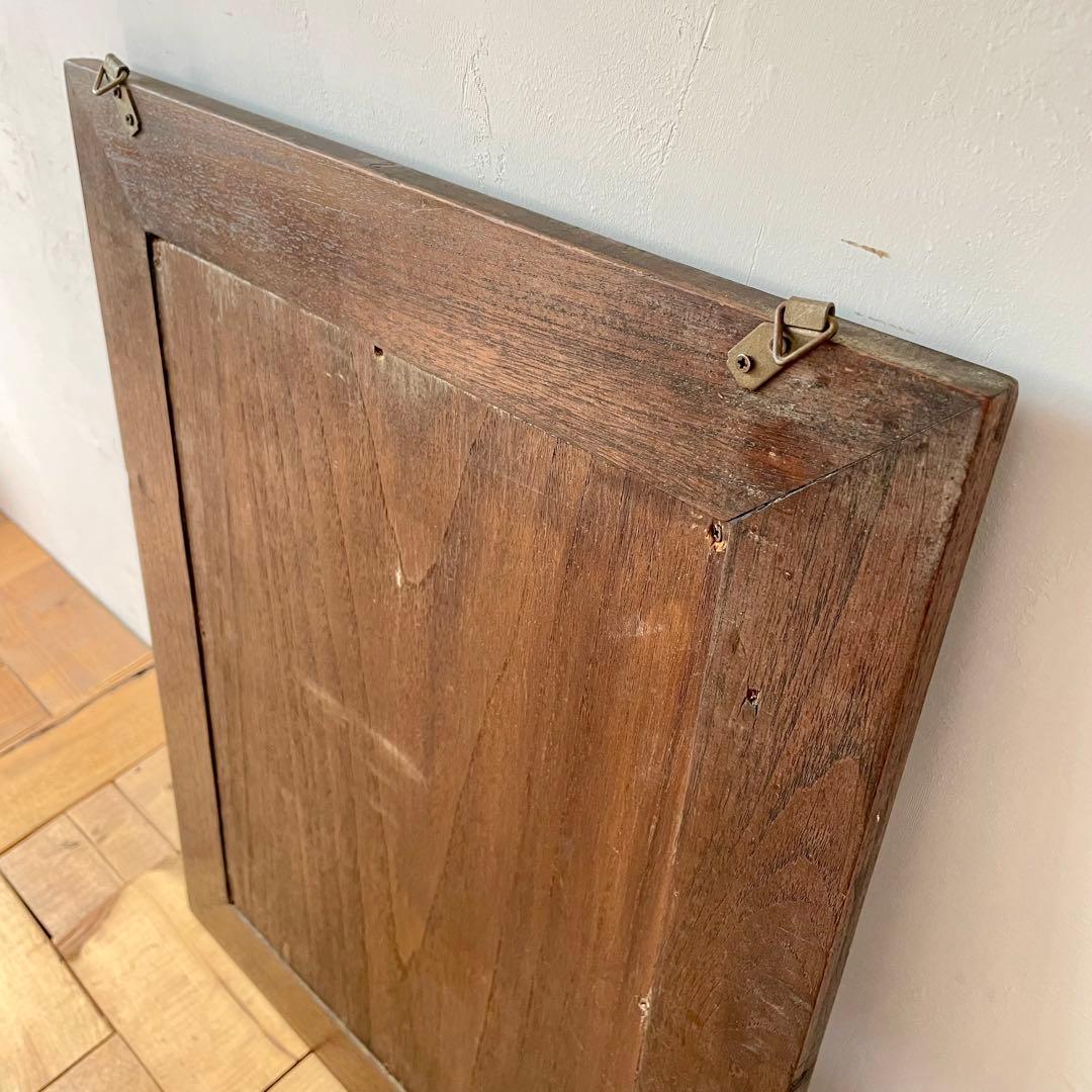 【専用】112. 木彫 透彫り 扉付き 四角型 鏡 ミラー 壁掛け