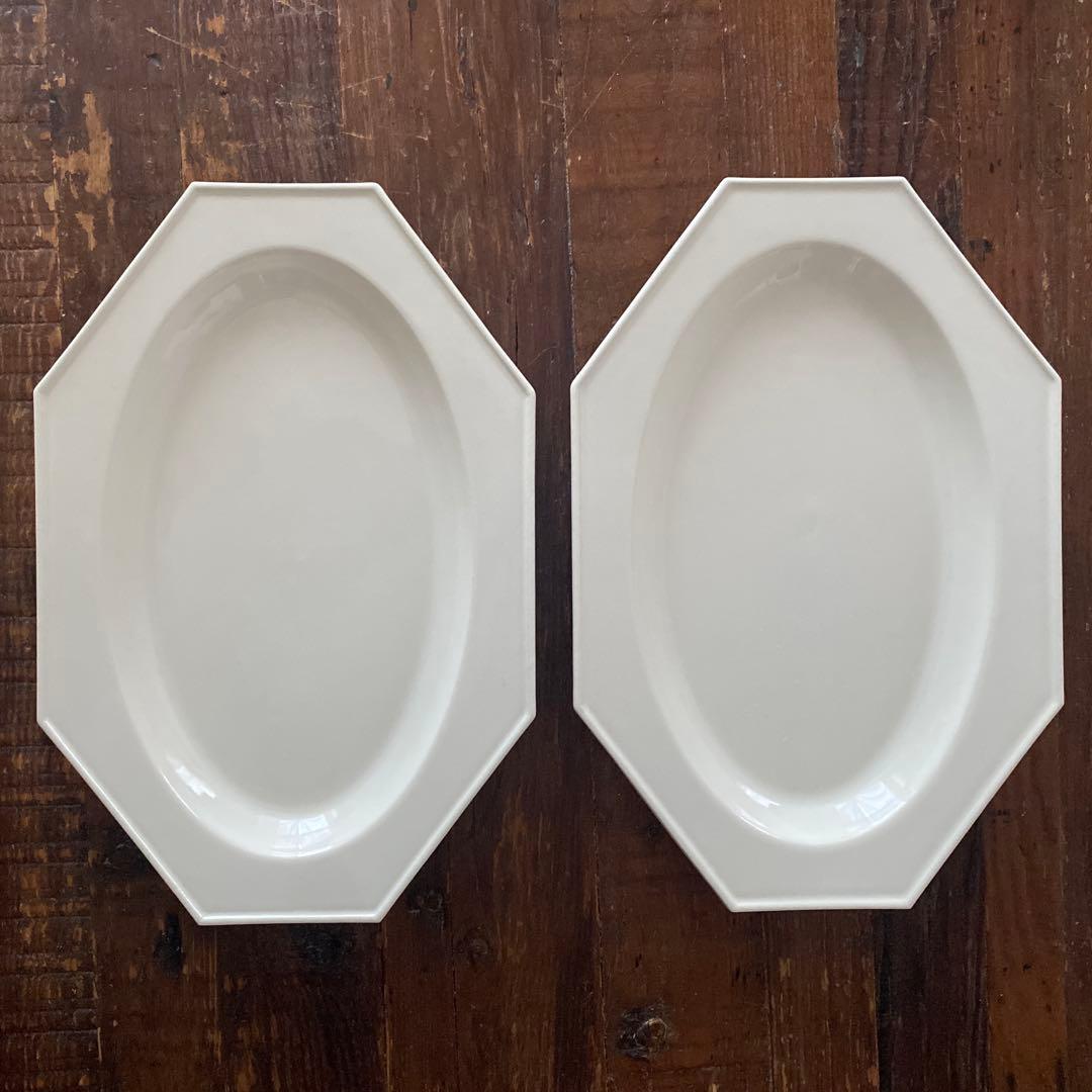 石川隆児　白　オクトゴナル八角形皿 2枚セット