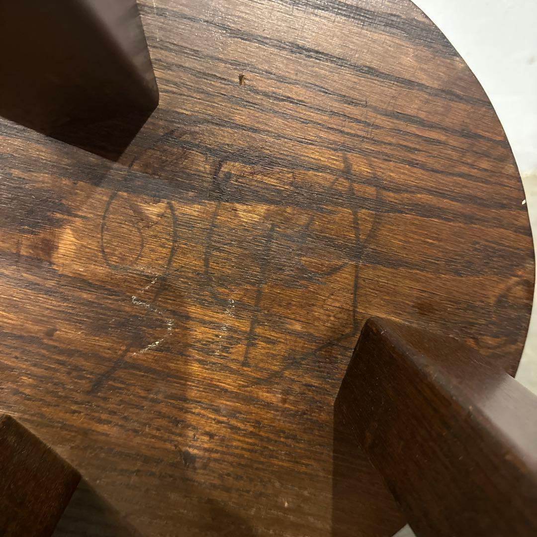 ヴィンテージ　木製サイドテーブル　　ラウンド　花台　スツール